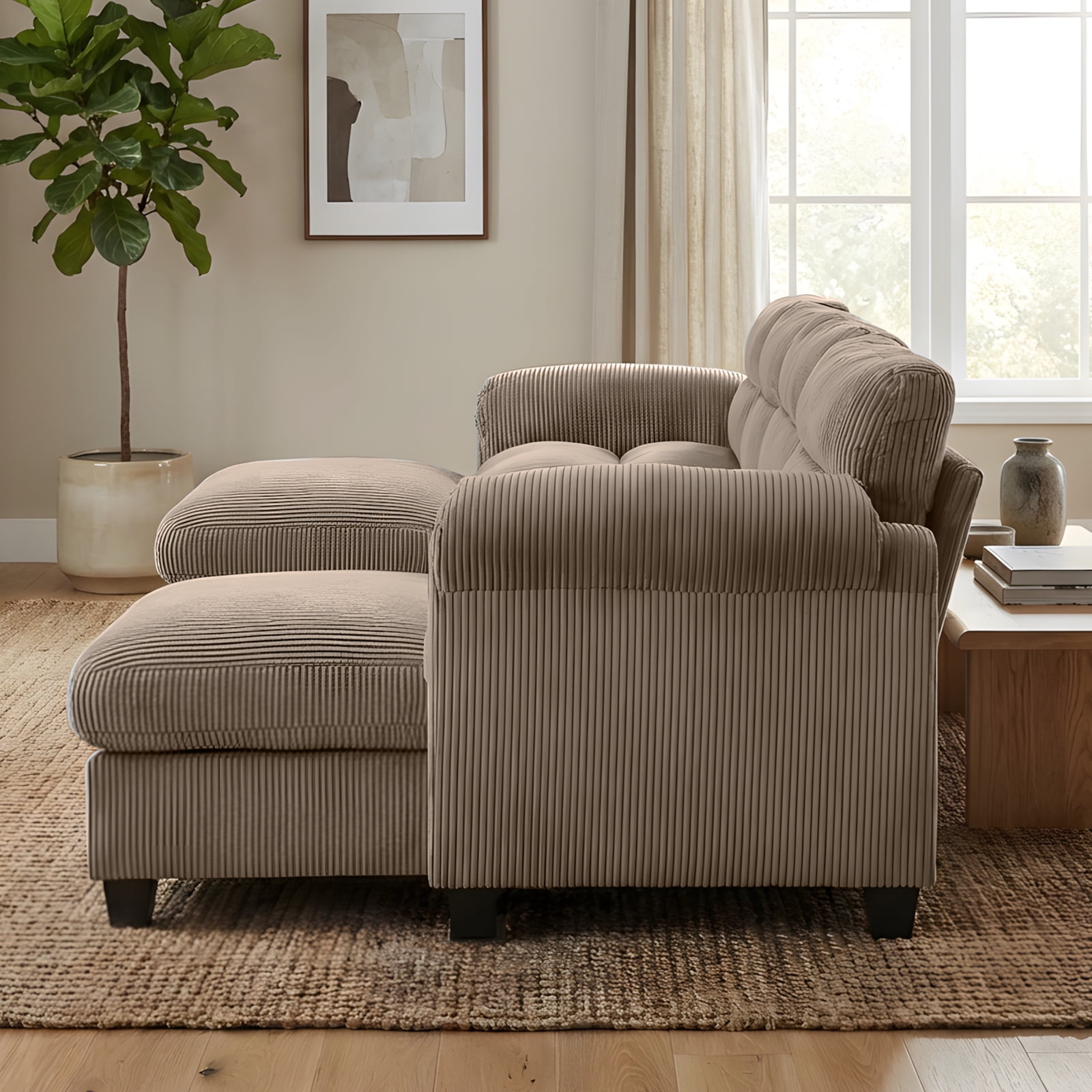 Bonzy Home Modular Sectional Sofa Couches for Living Room U-Shaped Sofa with Ottoman Brown