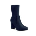 thumbnail image 1 of BLISSFUL STEP Rounded Toe Block Heeled Foldable Ankle Boots for Women Navy Blue (Size 7), 1 of 7