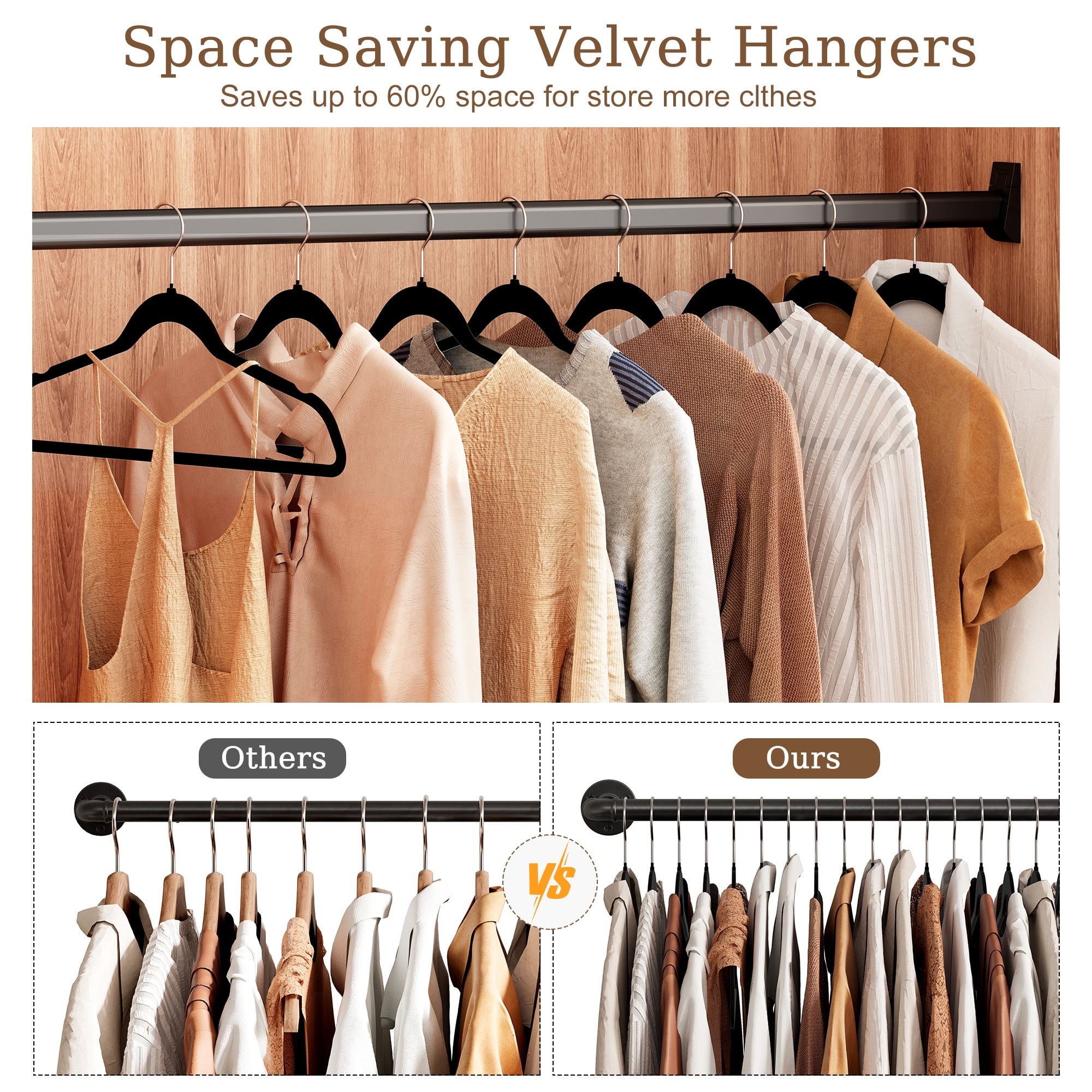 EasyPag Velvet Hangers 60 Pack Heavy Duty Black Hangers for Coats, Pants & Dress Clothes - Non Slip Clothes Hanger Set - Space Saving Felt Hangers for Clothing