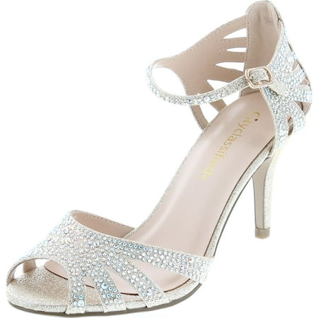 

City Classified Reason Women s Strappy Open Toe Rhinestone Low Heel