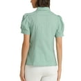 thumbnail image 3 of INSPIRE CHIC Women's Puff Short Sleeve Turn Down Collared Work Office Button Down Shirt XS Green, 3 of 6