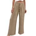 thumbnail image 2 of ClodeEU Women's Solid Color Drawstring Wide Leg Straight Pants with Pockets,Loose Fit Casual Long Trousers Khaki,Womens Plus XXL, 2 of 5