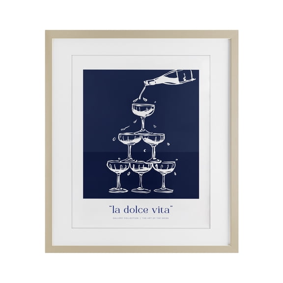 Stupell Industries Art Deco Navy Champagne Tower Birch Framed Print Under Glass, 17 x 21, by Lettered and Lined