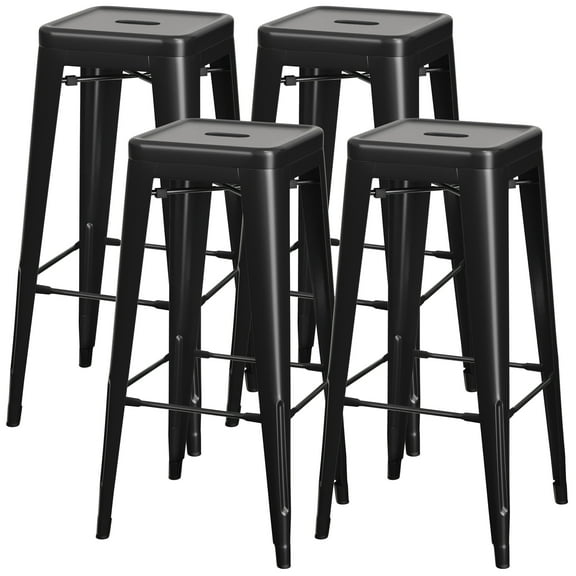 VINEEGO 30 Inches Metal Bar Stools High Backless Stackable Stools Indoor-Outdoor Counter Stools Set of 4 (Black)