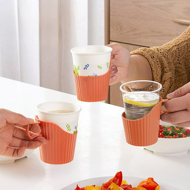 JeashCHAT 6 Pcs Disposable Paper Cup Holder with Handle, Hot/Cold