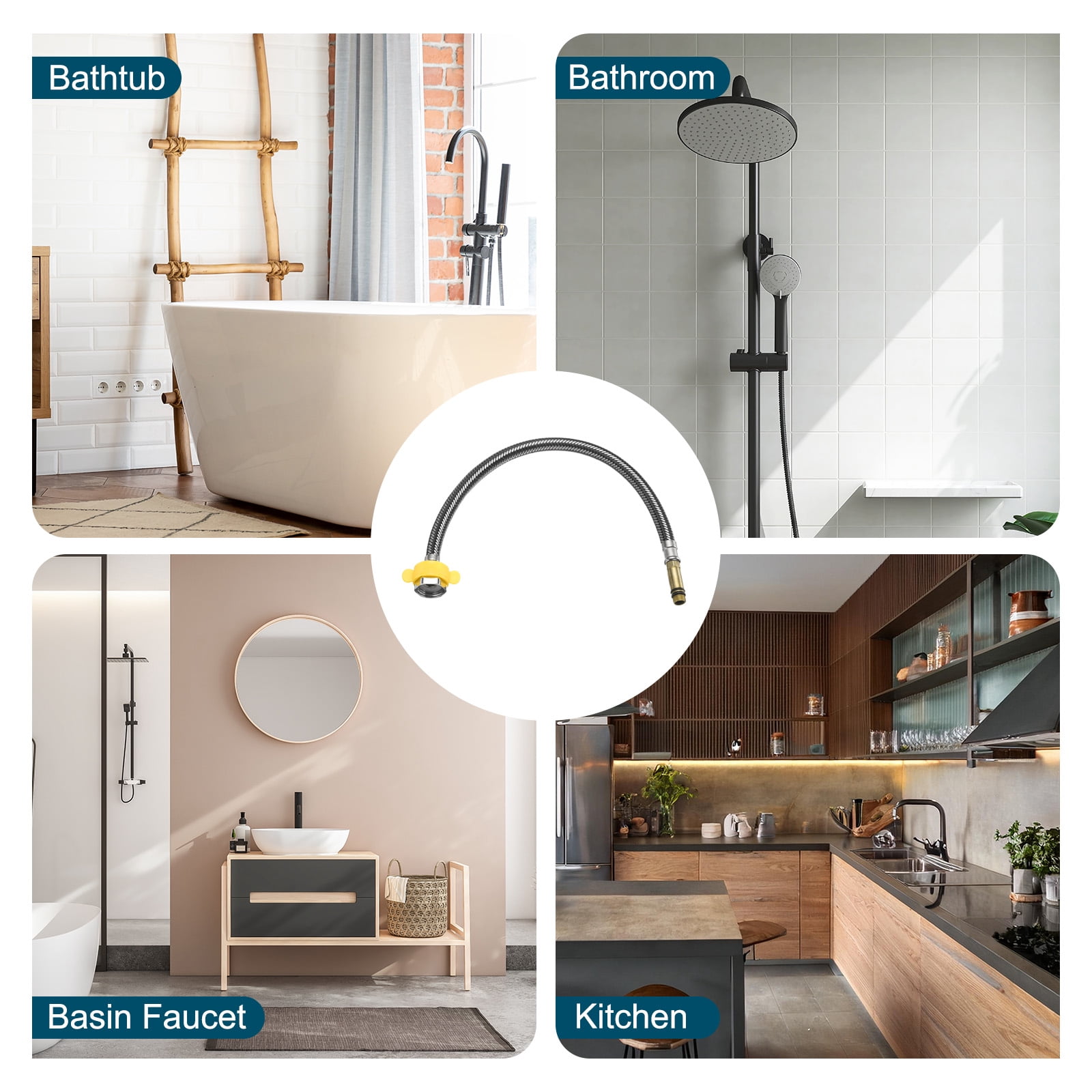 Unique Bargains Faucet Supply Lines Bathroom Kitchen Use Compression Black