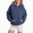 thumbnail image 2 of Hessimy Hoodie Women Casual Sweatshirts Workout Long Sleeve Drawstring Hooded Jacket Crop Tops Essentials Hoodie Pullover Oversized Women Blouses (Navy,M), 2 of 5