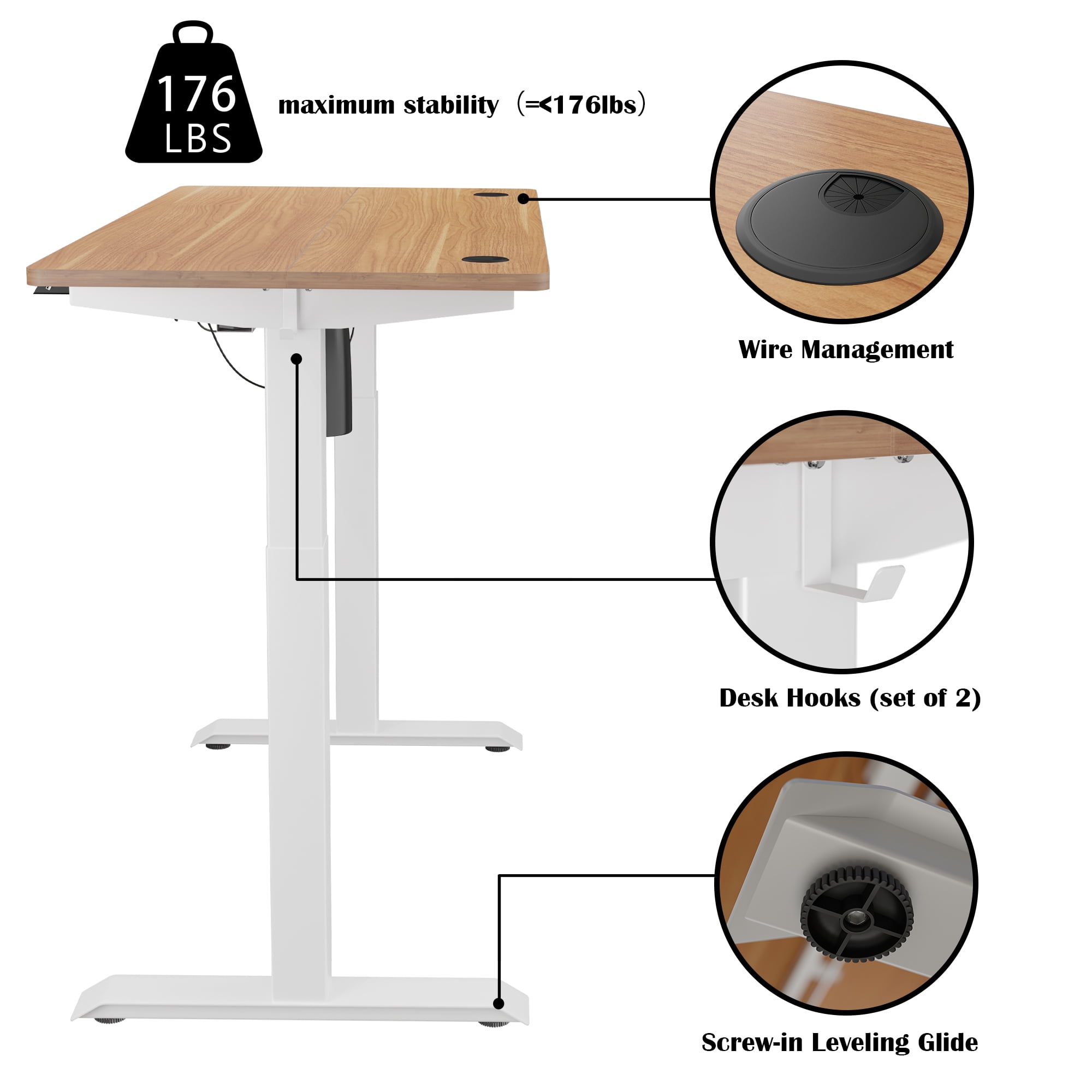 Sobaniilo 55'' x 24'' Electric Height Adjustable Standing Desk, Home Office Sit Stand Desk  Stand Up Computer Workstation (White Frame + Bamboo Top)