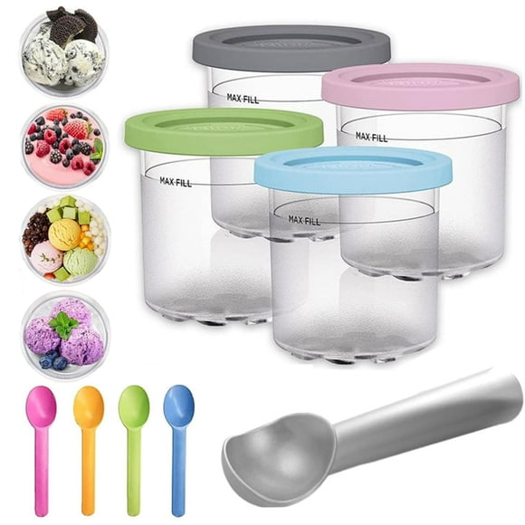 4 Pack Ice Cream Pint Containers for Ninja Creami Pints, Compatible with NC301 NC300 NC299AMZ Series Ice Cream Makers, Dishwasher Safe, with 5 Scoops