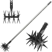 66in Rotary Cultivator with Tempered Spring Steel Tines and Adjustable Stainless Steel Handle Manual Garden Tiller Tool for Loosening Soil Mixing Fertilizer$$Garden & Patio