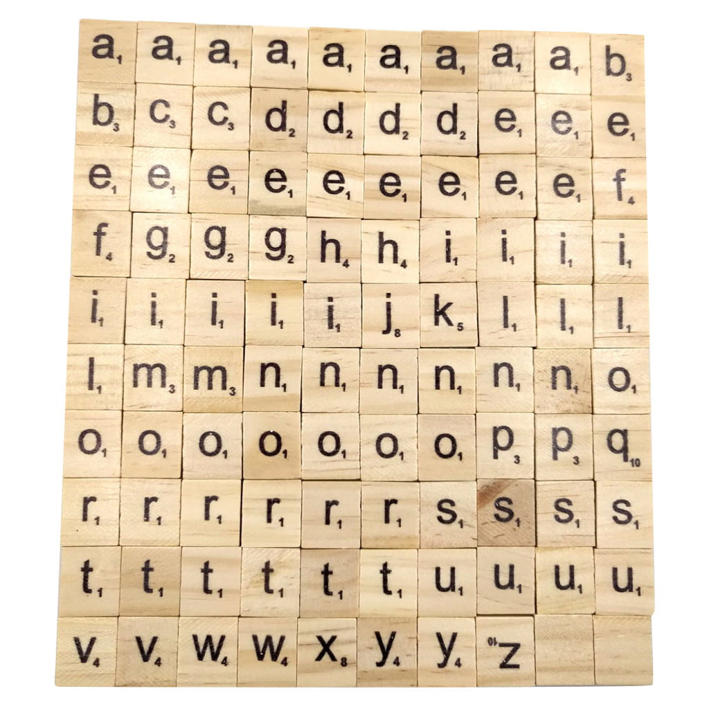 100 Wooden Tiles Letters Numbers & Scores Square Alphabets Crafts for Scrabble 
