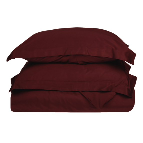 400-Thread Count 100% Egyptian Cotton Solid Duvet Cover and Pillow Sham Set Burgundy / Twin