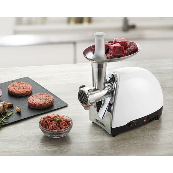 Electric Meat Grinder 500/1000 Watt Max 3 Stainless Steel Grind Plates - White Silver Meat Processor Machine