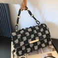 thumbnail image 3 of Fashionable Chain Handle Shoulder Bag Korean Elegant Denims Tassels Handbag Checkered Jeans Crossbody Purse for Women, 3 of 20
