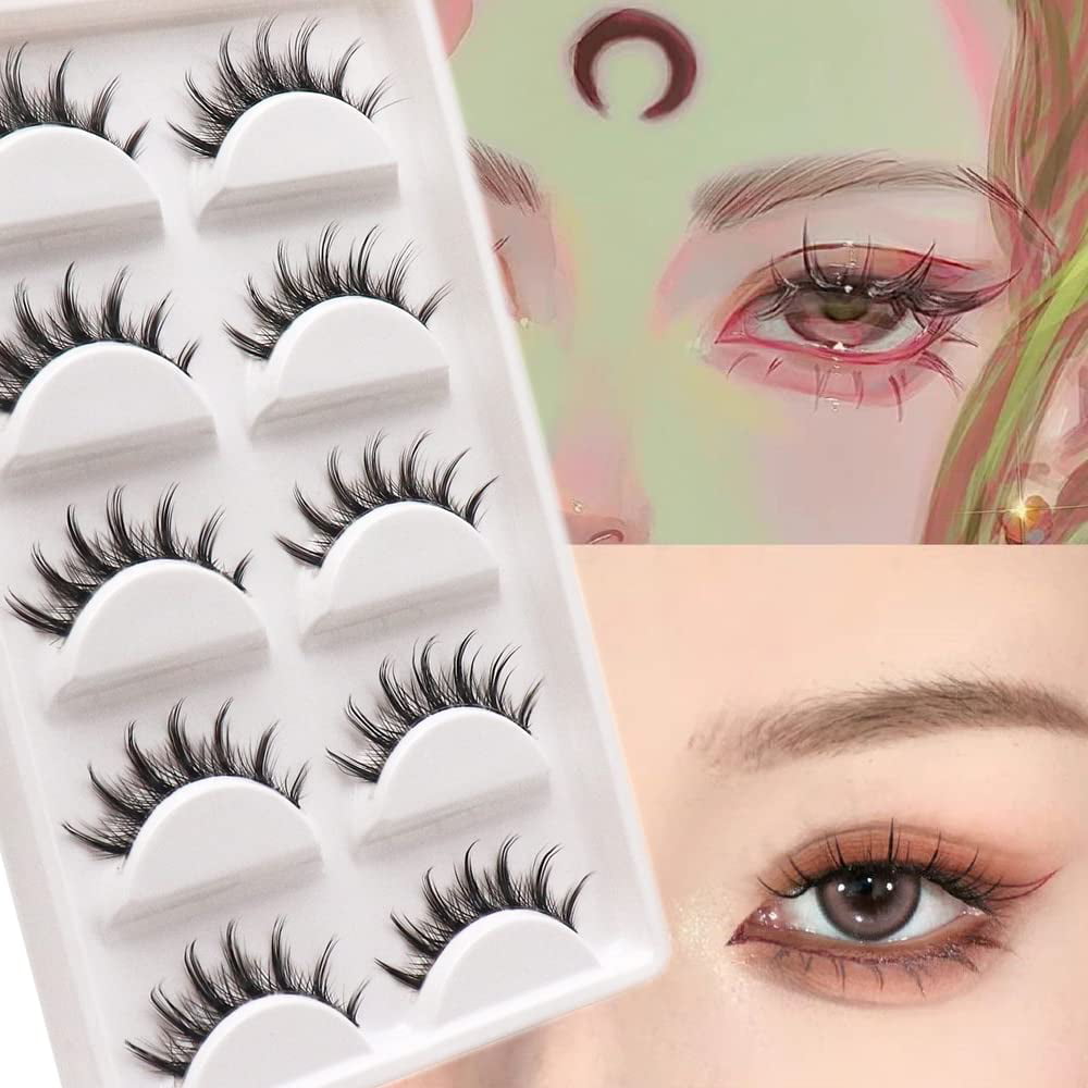 5 Pairs False Eyelashes, Transparent Stem False Eyelashes, Wavy Lashes  Extensions Manga Anime Makeup Beauty Cosmetic