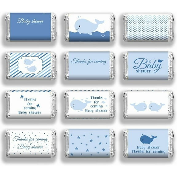 20 sheet Leaf Paper Self Adhesive Mini Candy Bar Wrappers Baby Shower Candy Lable Stickers for Baby Boys Girls Shower Decor Whale 116x140mm