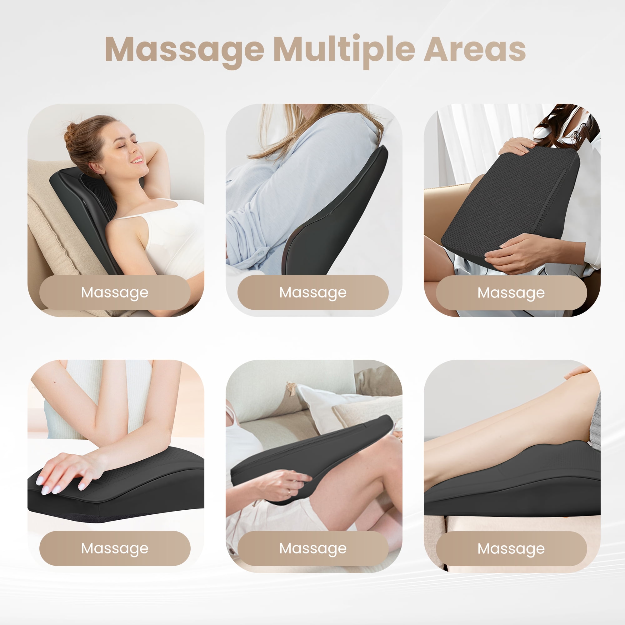 Comfier Shiatsu Neck Shoulder & Back Massager with Heat, 8 Kneading Nodes, Portable Massage Pillow