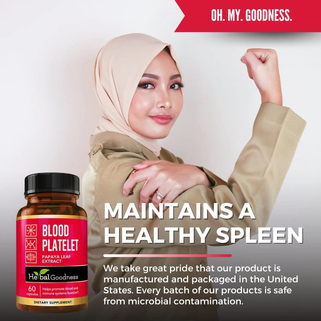 Blood Platelets Supplements, Papaya Leaf, Papaya Pills, Blood Support Formula, Cleanse, Detox Capsule, 60/500mg,  Herbal Goodness