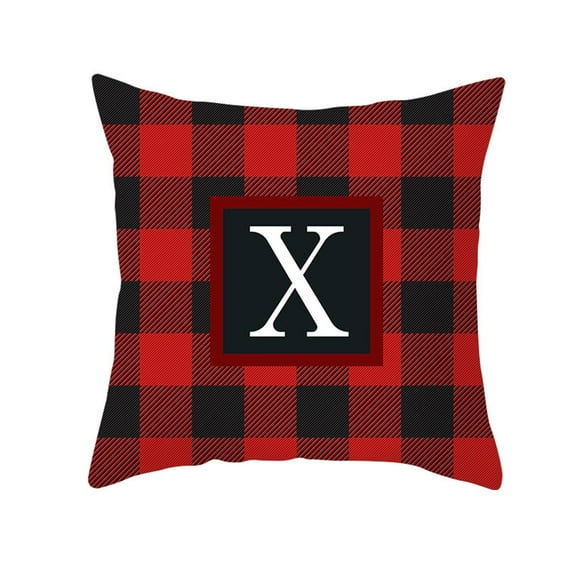 Clearance! SDJMa Red and Black Buffalo Check Plaid Pillow Cover Farmhouse Home Decor Square Letter Monogram Throw Cushion Case for Car Couch Sofa 18 x 18 Inch Linen Pillowcase