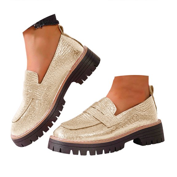 YLYL Women's Penny Loafers Chunky Heel Lug Sole Slip on Fashion Casual Driving Office Moccasins Shoes