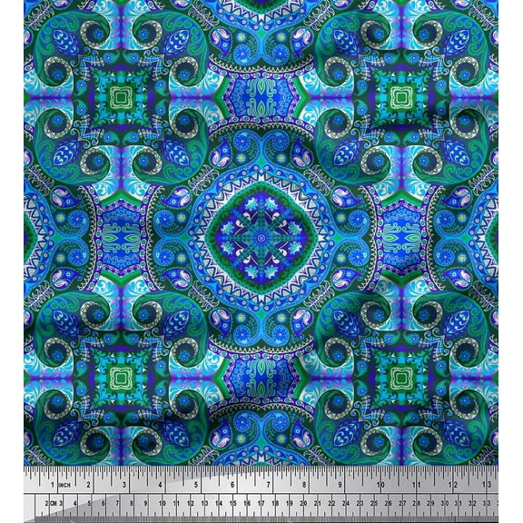 Soimoi Cotton Duck Fabric Paisley & Mandala Decorative Printed Fabric 1 Yard 42 Inch Wide