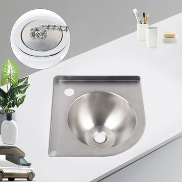 Triangular Basin with Water Drain Plug and Hose Boat Caravan RV Triangular Stainless Steel Sink