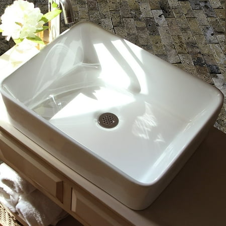 Highpoint Collection 19 Inch White Rectangular Bathroom Vessel Sink Without Overflow