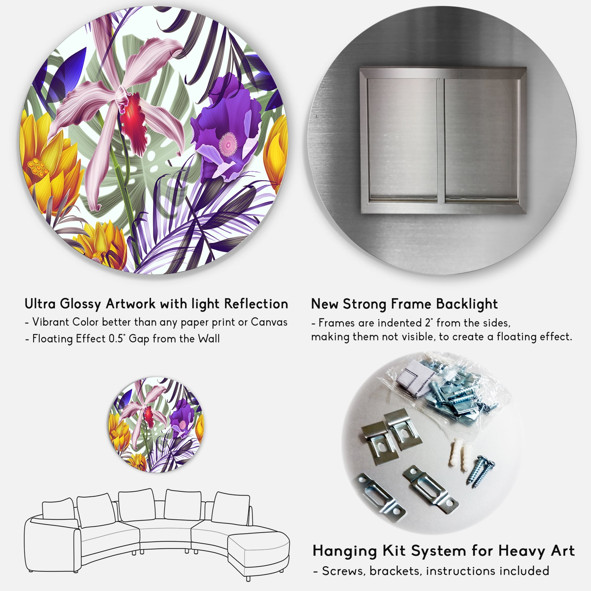 Designart 'VIntage Tropical Flowers IX' Traditional Circle Metal Wall Art 11x11 - Disc of 11