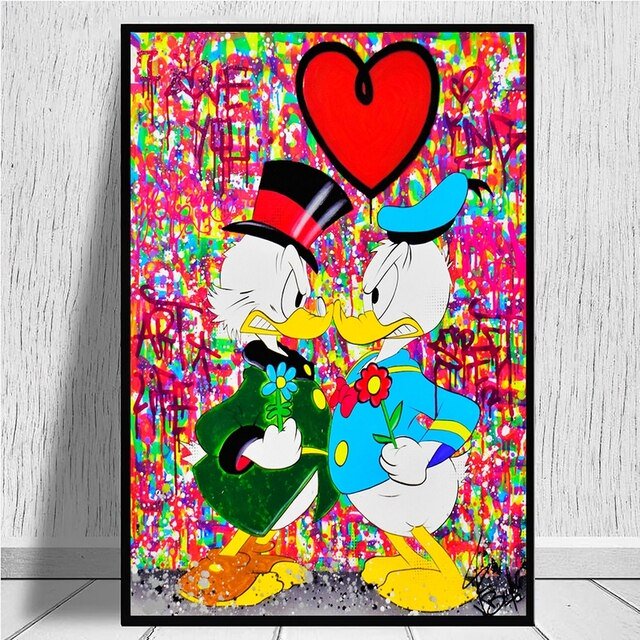 Disney Graffiti Art Mickey Mouse and Donald Duck Street Art Canvas Painting Poster and Print Wall Art Picture for Living Room30x45cm Unframed Gao Jinjia LED