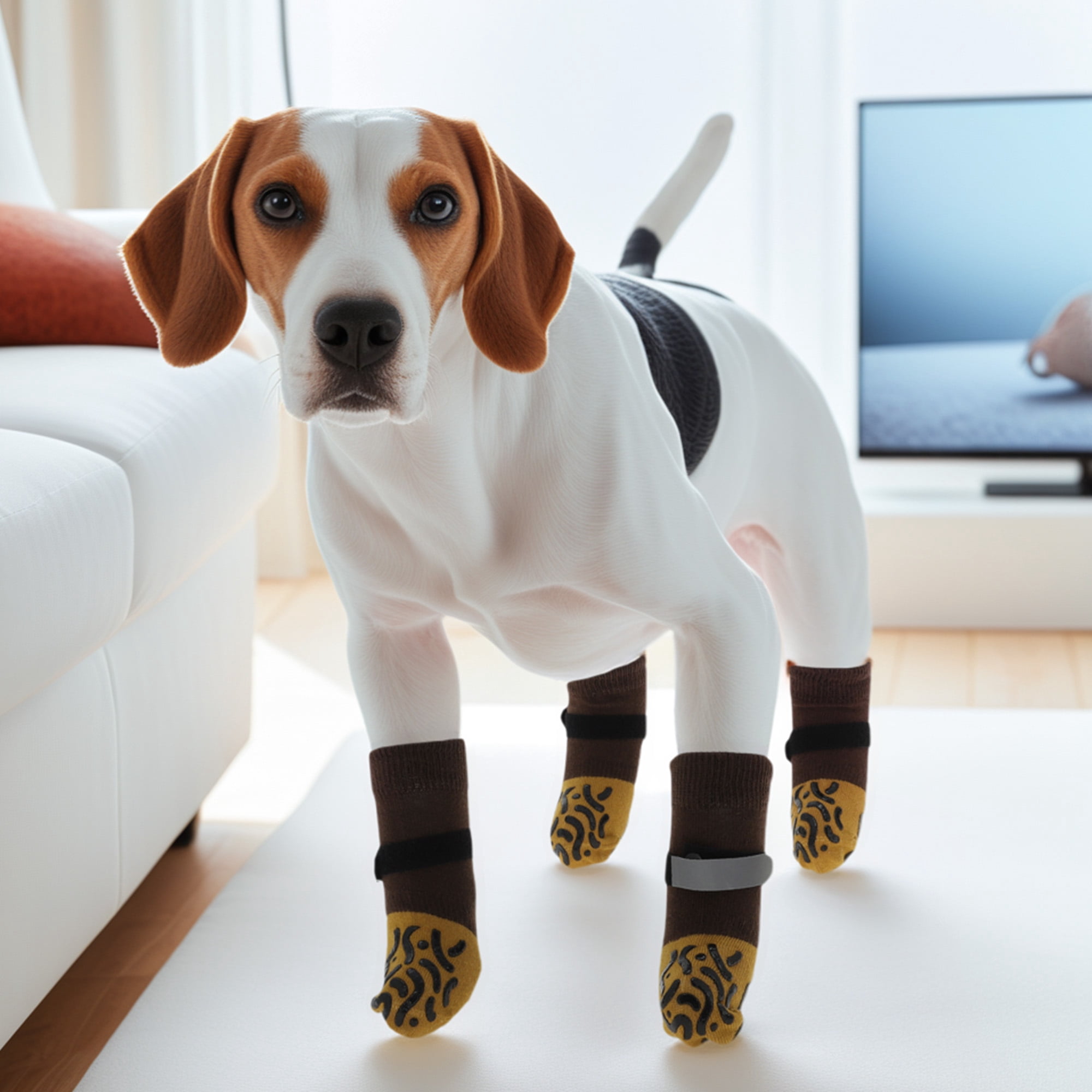 Unique Bargains 4 Pcs Non-Slip Useful Dog Socks with Reflective Tapes Gray S