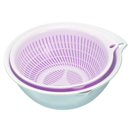 

Uxcell Kitchen Strainer Colander Bowl Set Multifunctional Fruit Washing Bowl Drain Basket 2Pcs-Blue+Purple