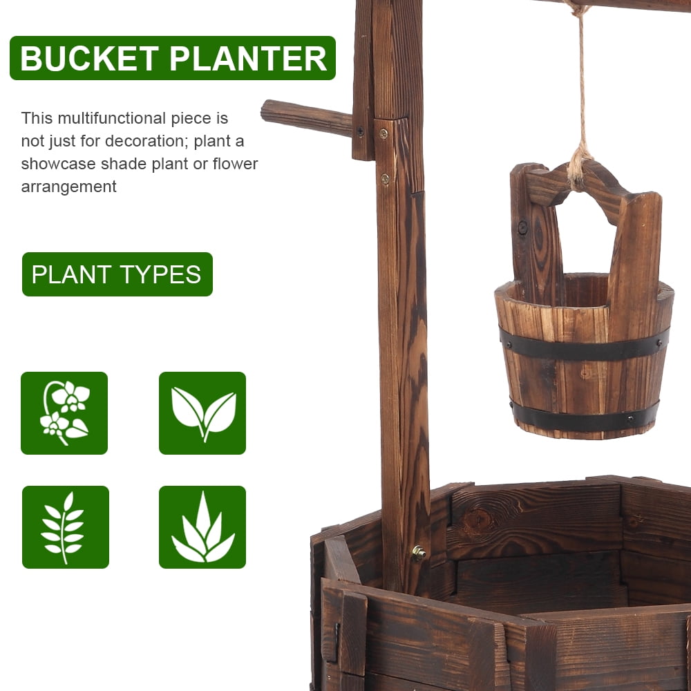 BAYUELSWU Wishing Wells for Yard, Wooden Wishing Well Planter with Hanging Bucket Decor for Garden Patio Lawn Backyard (Brown)