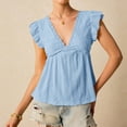 thumbnail image 4 of Women's Fashion Hollow-out V-neck Ruffled Short-sleeve Lace T-shirt Top, 4 of 6