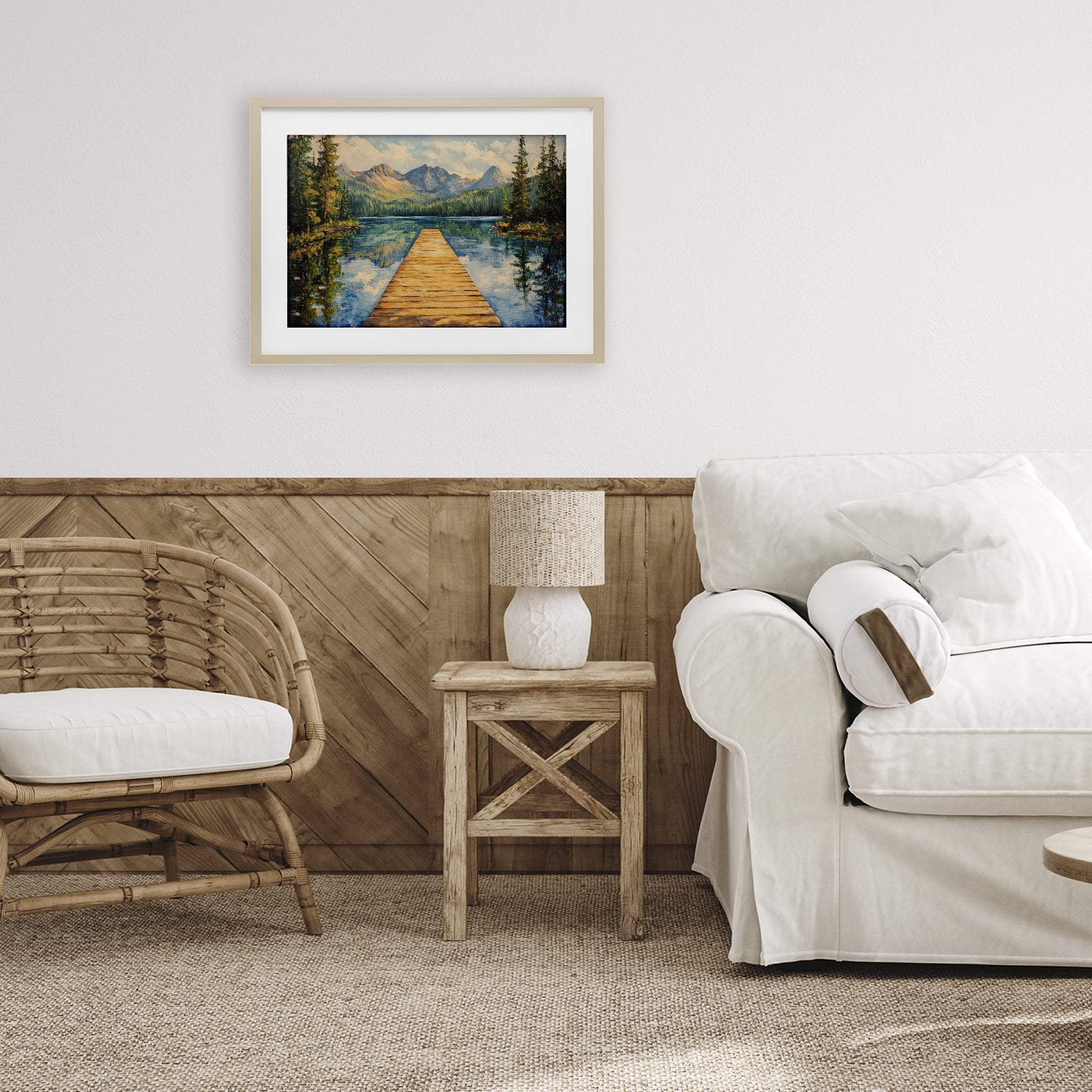Stupell Industries Dock in The Mountains Birch Framed Print Under Glass, design by Petal Prints Design