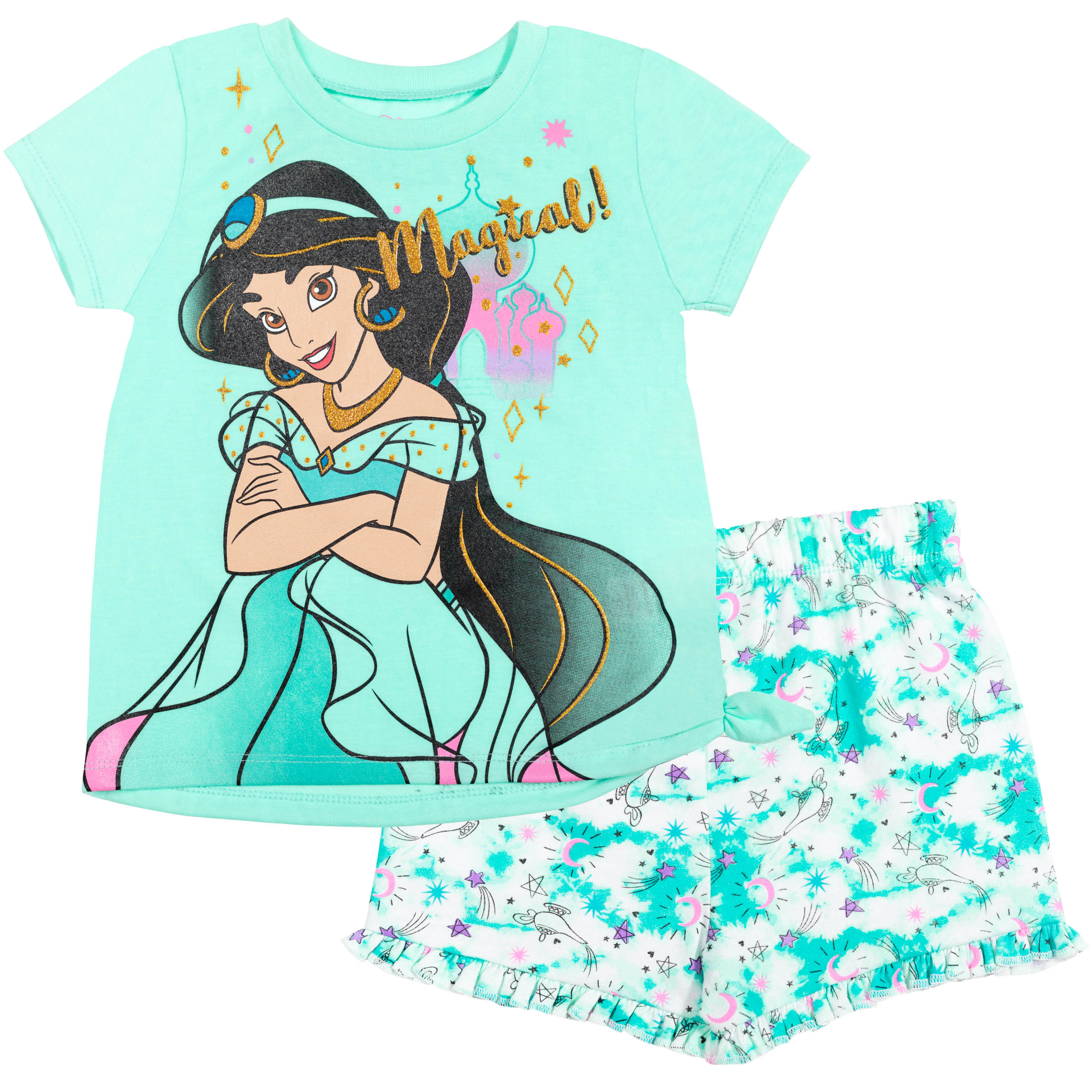 Disney Princess Jasmine Baby Girls T Shirt French Terry Shorts Set Blue 18 Months Walmart Com