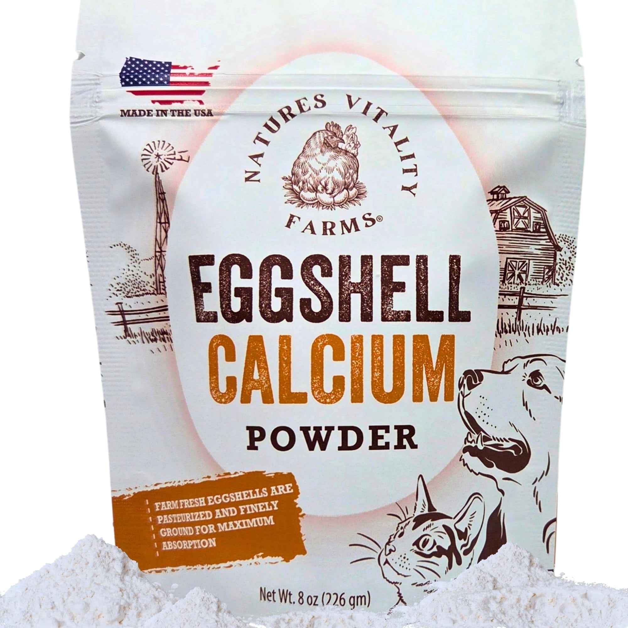 8 oz Pure U.S.A. Eggshell Powder for Dogs/Cats, Finely Ground, Calcium Supplement