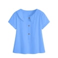 thumbnail image 6 of VBVC Women's Peter Pan Collar Cotton Linen Blouses , Ladies' Cap Sleeve Half Button Shirts , Casual Summer Tops For Women,Blue,S-2XL, 6 of 8