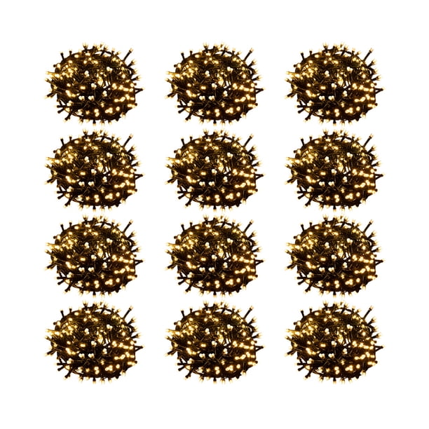 Serie Navideña Decorativa Luz Led Cálida Importadora La Merced 100 Focos 8 Funciones Cable Verde 7 m Paquete 12 pz