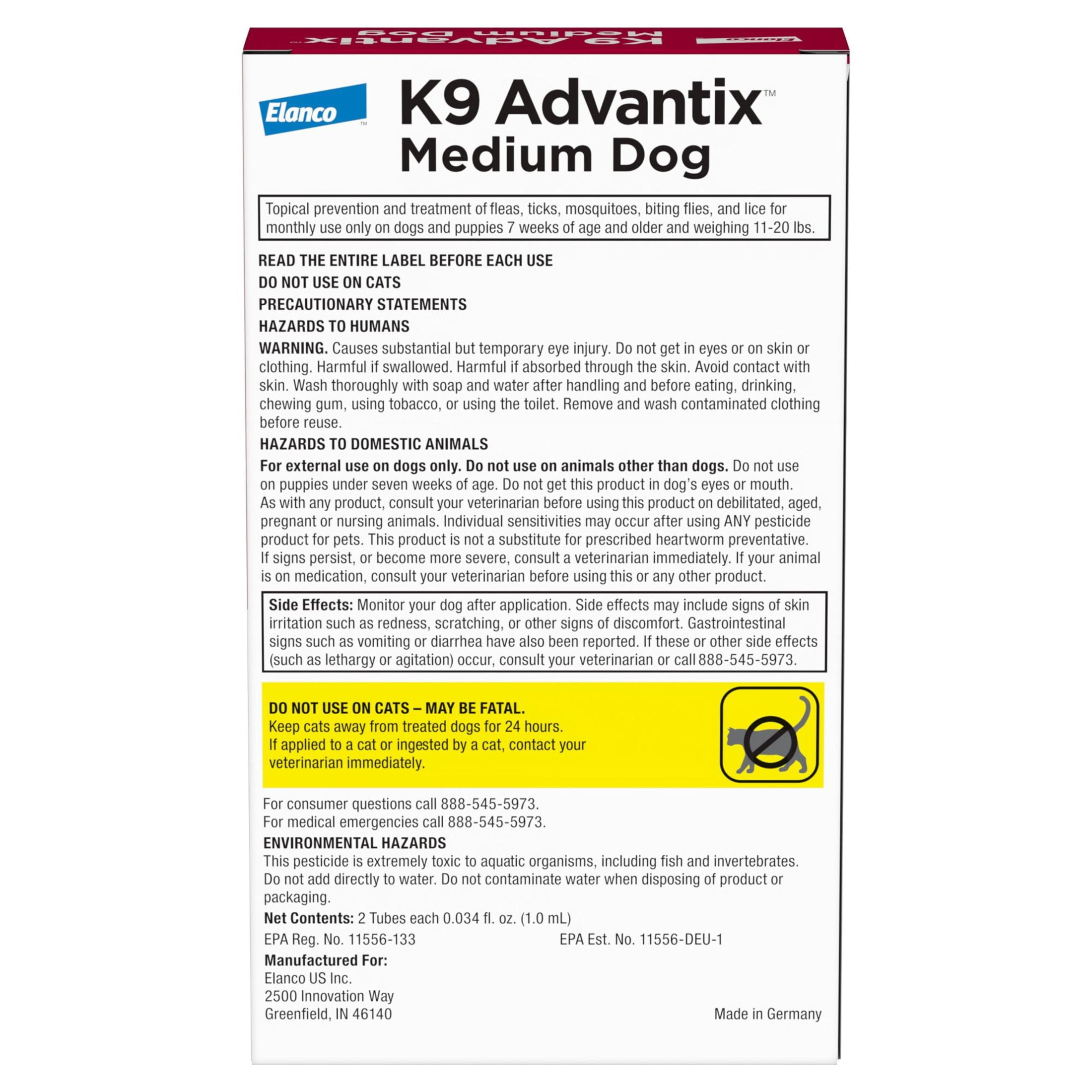 (6 pack) K9 Advantix Flea, Tick & Mosquito Prevention for Medium Dogs 11-20 lbs., 2-Monthly Treatments