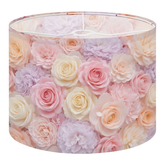 Linen Drum Lampshades Pastel Rose Peony Floral Wall Blush Pink Cream Peach Romantic Garden 13"x13"x10" Light Shade for Table Lamps Floor Lamp Shades Lampshade Replacement Assembly Required