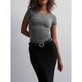 thumbnail image 4 of Raccmtaty Women Short Sleeve T-Shirts Solid Color Crew Neck Shirts Summer Casual Slim Fit Tops Streetwear, 4 of 7