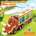 thumbnail image 3 of Allaugh Dinosaur Toys for Kids 3-8, Dinosaur Truck with Flashing Lights, Music and Roaring Sound, Kids Toys with 6 Pull Back Dinosaur Cars, 6 Dinosaur Toys and 1 Dinosaur Carrier Truck, Brown, 3 of 7