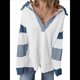 thumbnail image 1 of Sudadera de Mujer de Gran Tamaño con Cuello de Patchwork y Rayas de Colores Contrastantes, Estilo Informal. S, 1 of 7
