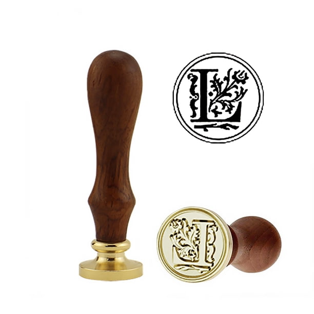 Juego de sellos de cera de sellado de letras Juego de sellos de sello retro con mango de madera y cabeza de cobre Scienceny EL4447-12B