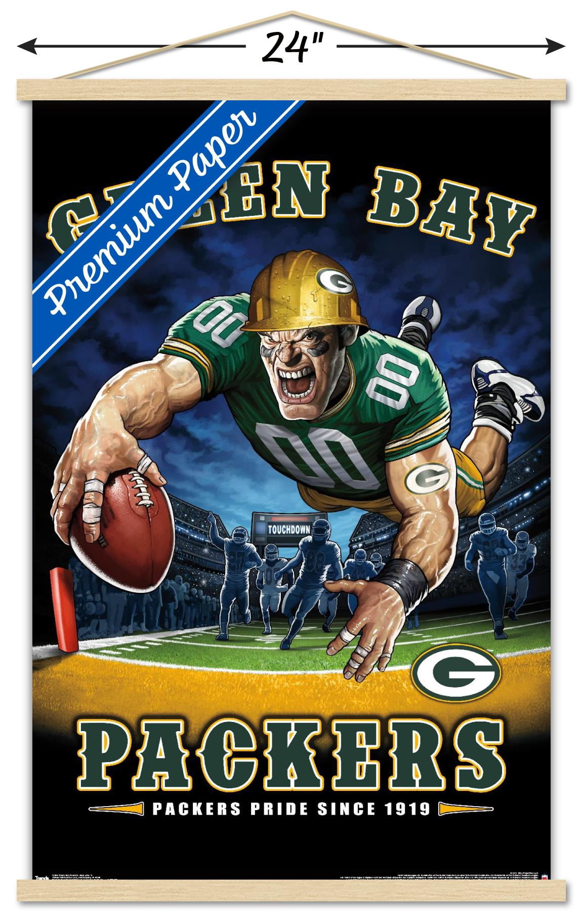 NFL Green Bay Packers - End Zone 17 Wall Poster with Wooden Magnetic Frame, 22.375" x 34"