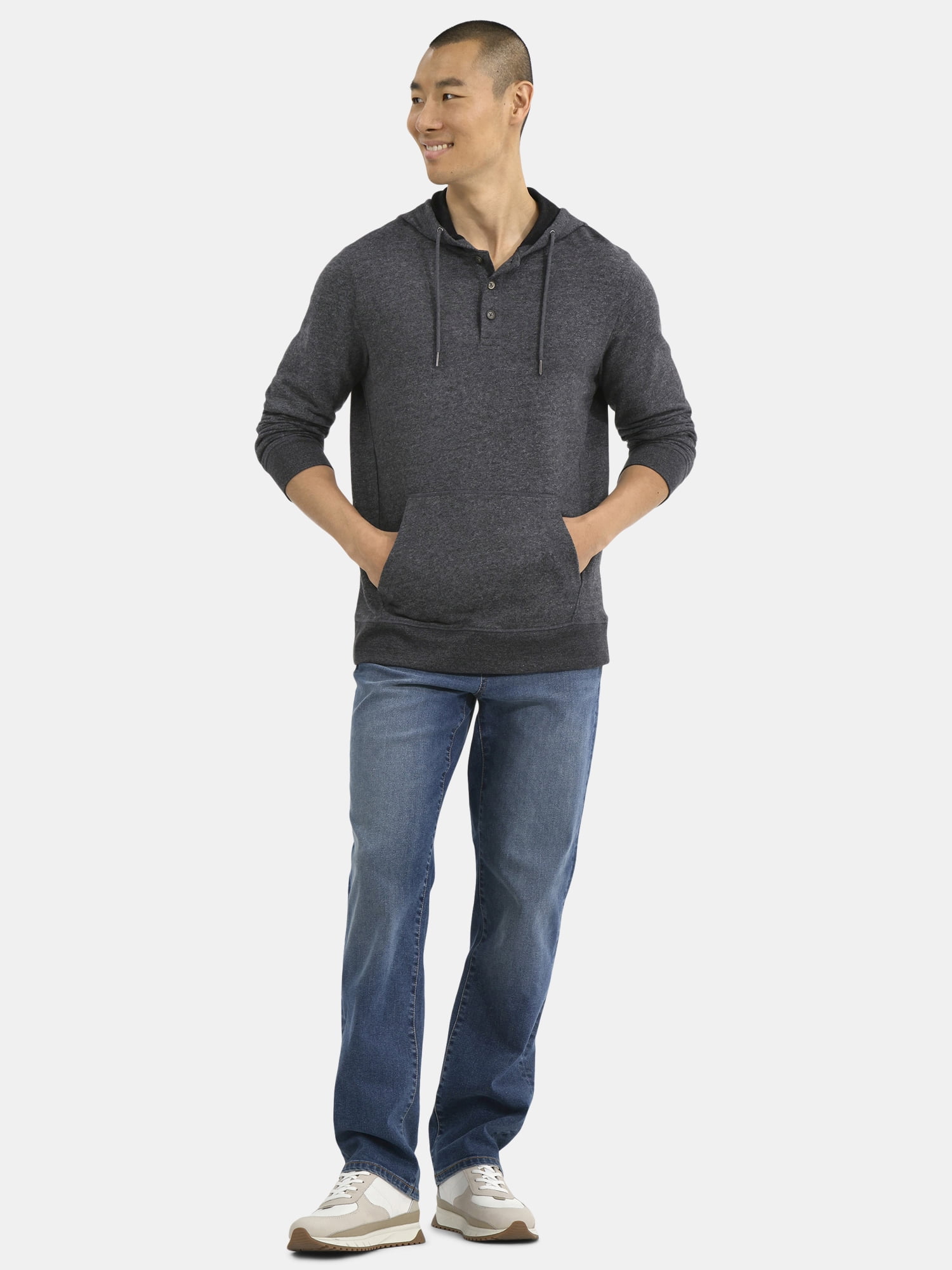 George Men's Button Henley Hoodie with Long Sleeves, Sizes S-3XL