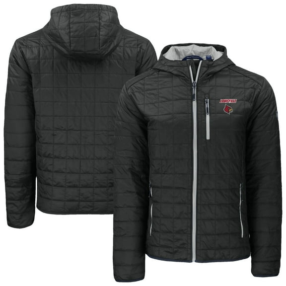 Men's-Cutter & Buck  Black Louisville Cardinals Rainier Eco PrimaLoft Hooded Full-Zip Jacket