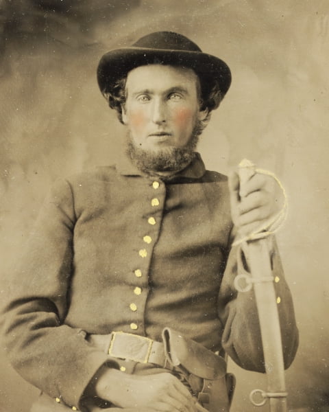 Print: Civil War Soldier, Union Uniform, Slouch Cap, Revolver, Saber ...