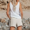 thumbnail image 5 of Lroveb Linen Shorts for Women, Elastic Waist Athletic Workout Shorts, Womens Fashion Casual High Pants Straight Leg Sports Loose Shorts Beige, 5 of 7