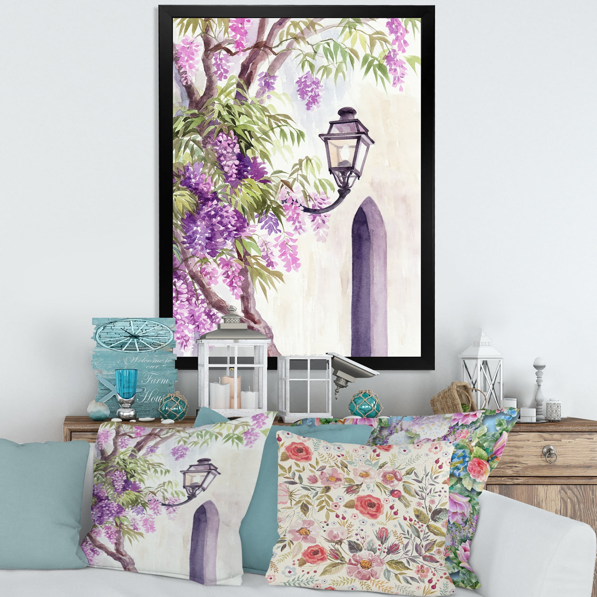 Designart 'Lantern and Wisteria' Traditional Framed Art Print